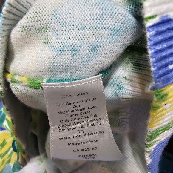 Talbots White, Blue, Green & Yellow Floral Lightweight Cardigan Sweater - Picture 6 of 7